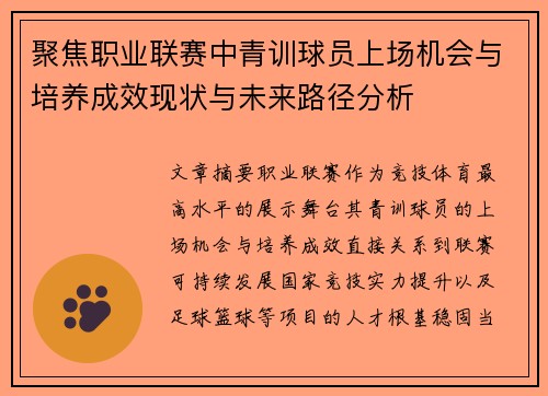 聚焦职业联赛中青训球员上场机会与培养成效现状与未来路径分析 聚焦职业联赛中青训球员上场机会与培养成效现状与未来路径分析